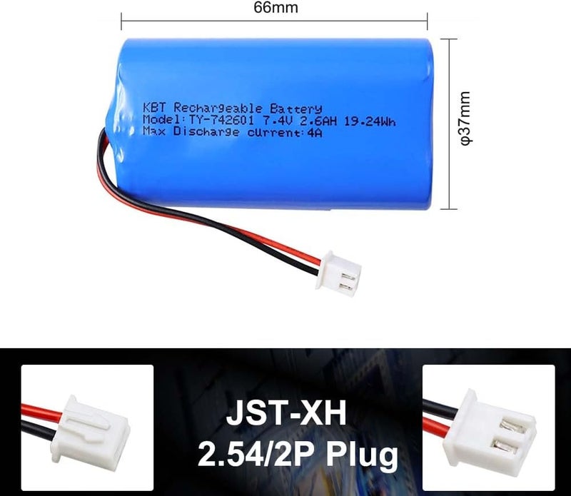 KBT KEEP BETTER TECH KBT 7.4V 2600mAh Li-ion Rechargeable Battery Pack, JST-XH2.54/2P Plug Lithium-ion Batteries for Electronics Products, Toys, Lighting, Bluetooth Equipment Fit for RC Helicopter Car Truck & RC Boats - Image 1